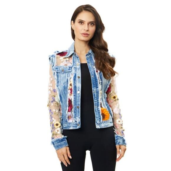 NWT - ADORE Denim Lace Jacket with Floral Embroidery - Picture 5 of 6